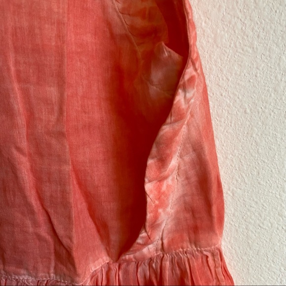 Free People Flowy Sleeveless Tunic Top Drop Waist Shirt Dyed Orange Ruffled - Picture 2 of 9